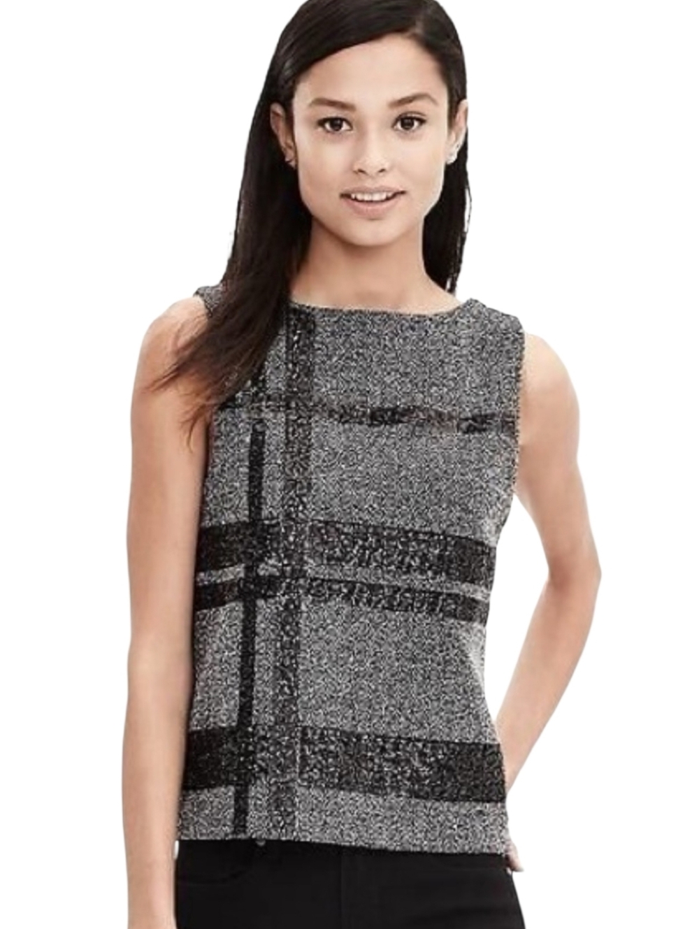 Banana Republic Gray Tweed & Sequin Sleeveless‎ Top Size 2